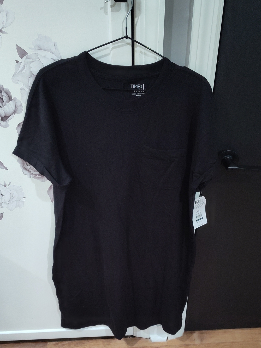 Women's Black Pocket Crew T-Shirt Dress